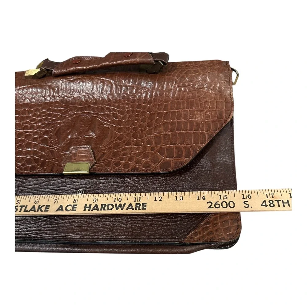 Vintage Made in Italy Brown Leather Croc Embossed Briefcase Document Bag
